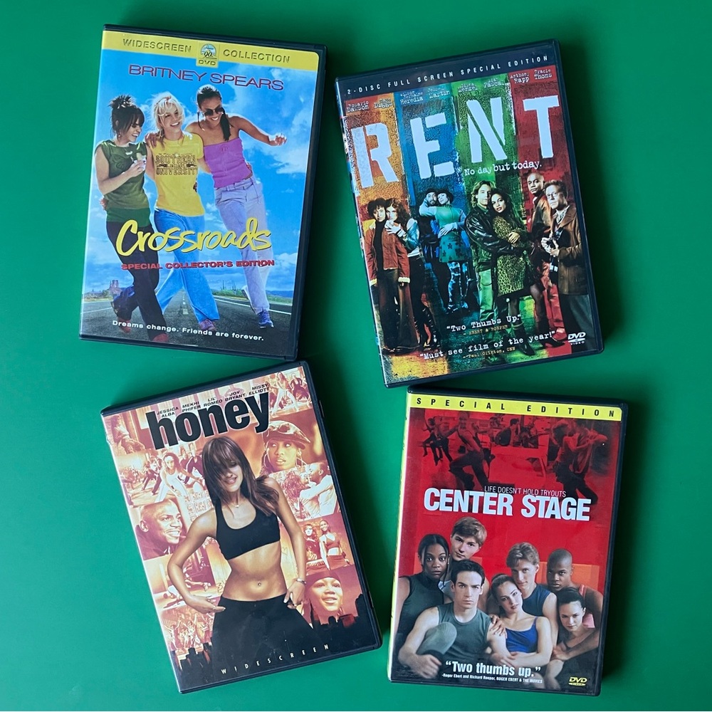 DVD Movie Bundle Crossroads, Rent, Honey, Center Stage Music Dance Film Lot Of 4